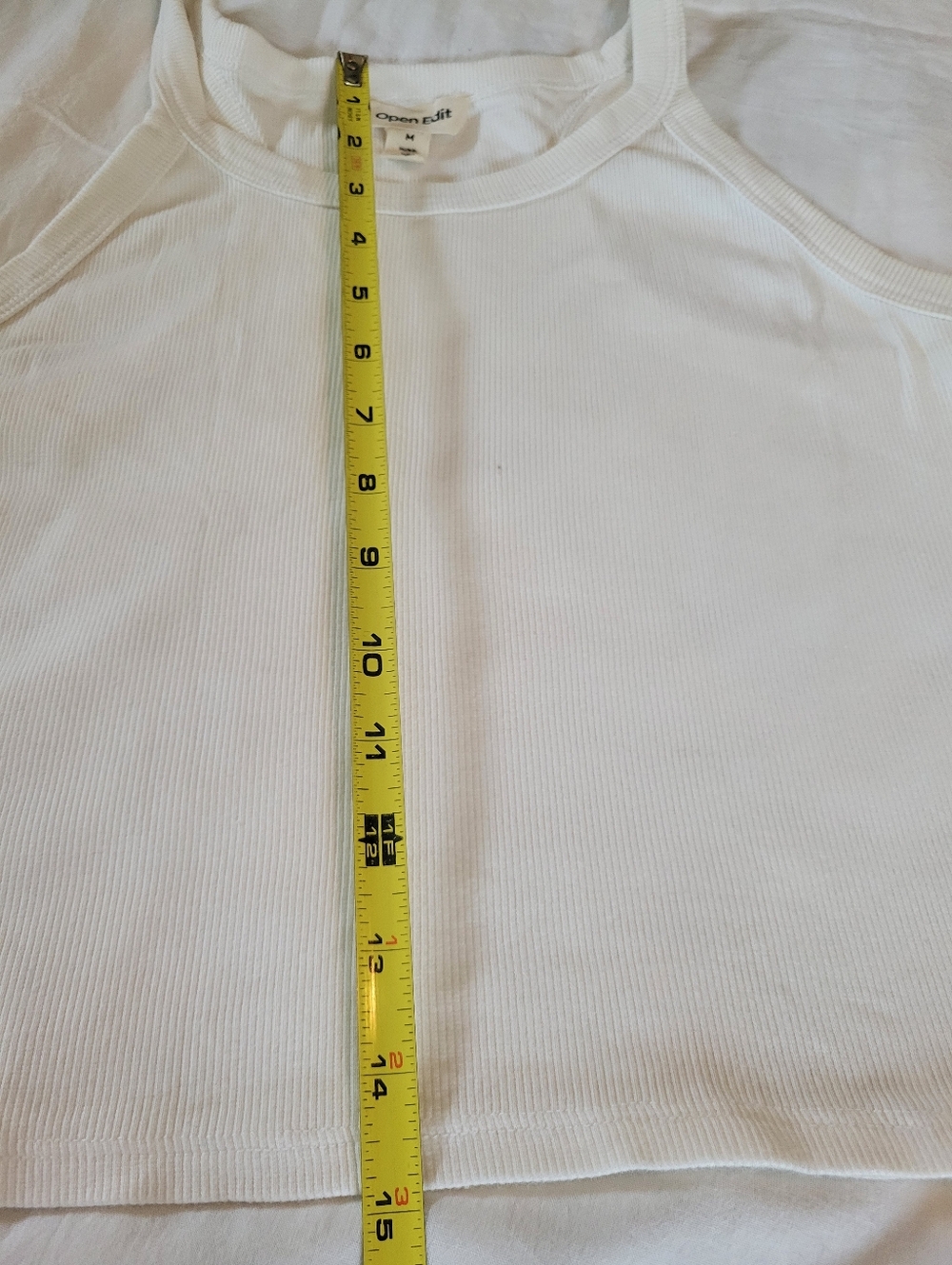 Open Edit Medium white Ribbed Crop Racerback Tank Top - Picture 6 of 7